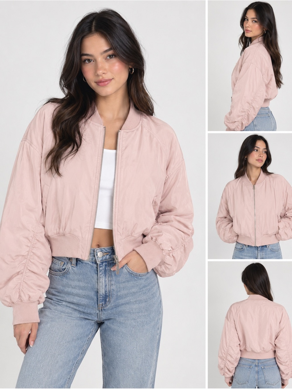 H&M Blush Pink Cropped Bomber Jacket SIZE XL